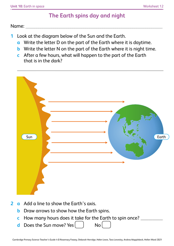 Worksheet 12: The Earth spins day and night | Boost