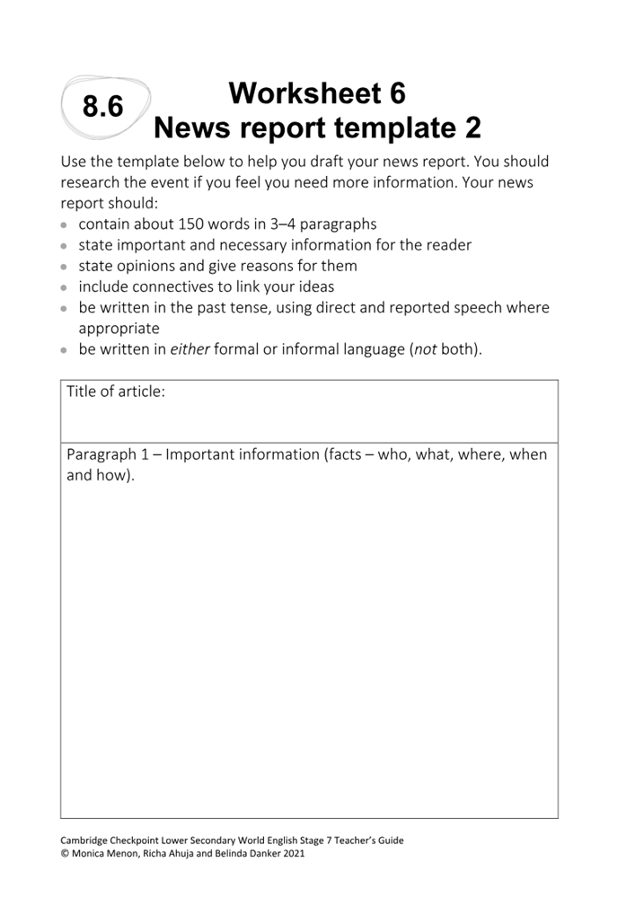 Worksheet 6 News Report Template 2 Boost