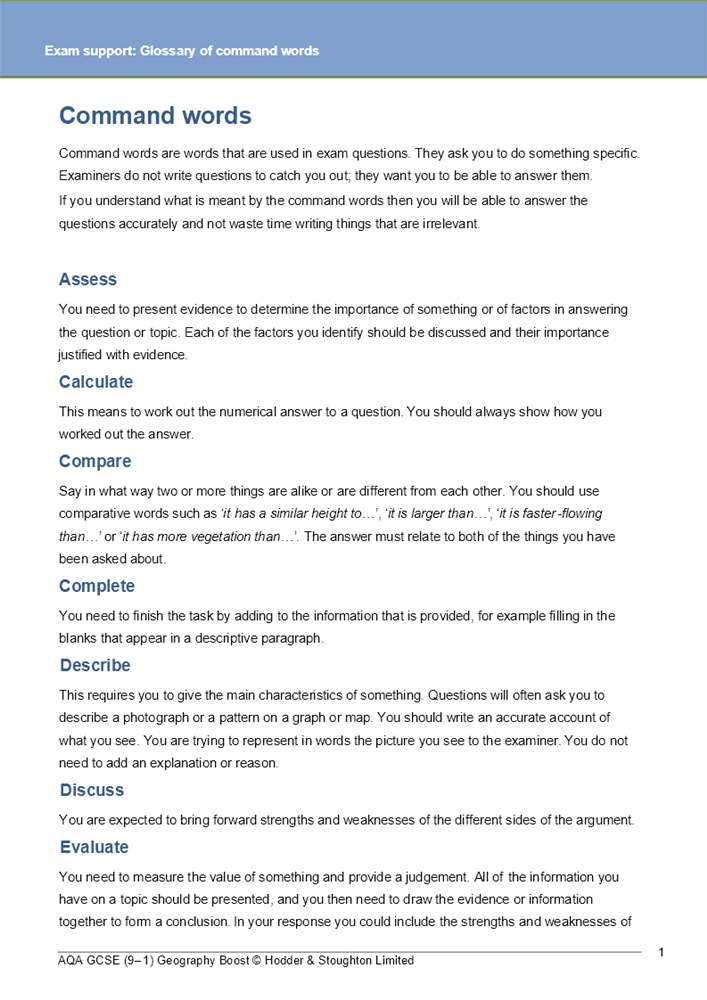 Editable glossary of command words Boost